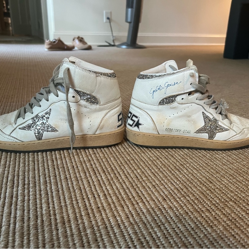 Golden Goose Cream High-Tops with Glitter Star